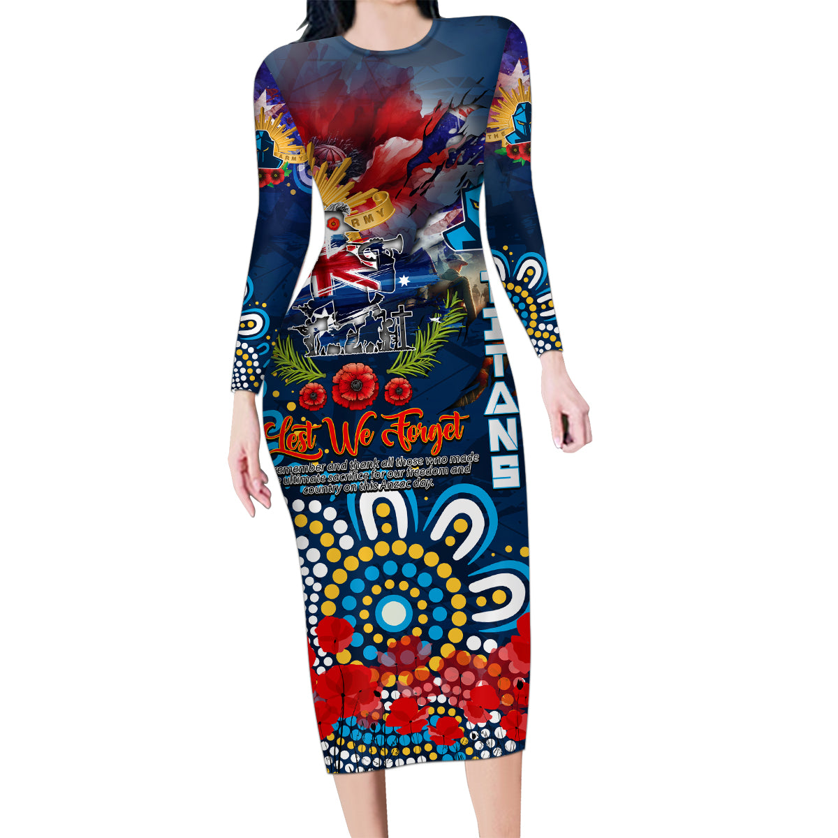 Personalised Australia Rugby Titans ANZAC Family Matching Long Sleeve Bodycon Dress and Hawaiian Shirt Gold Coast Scratch Style