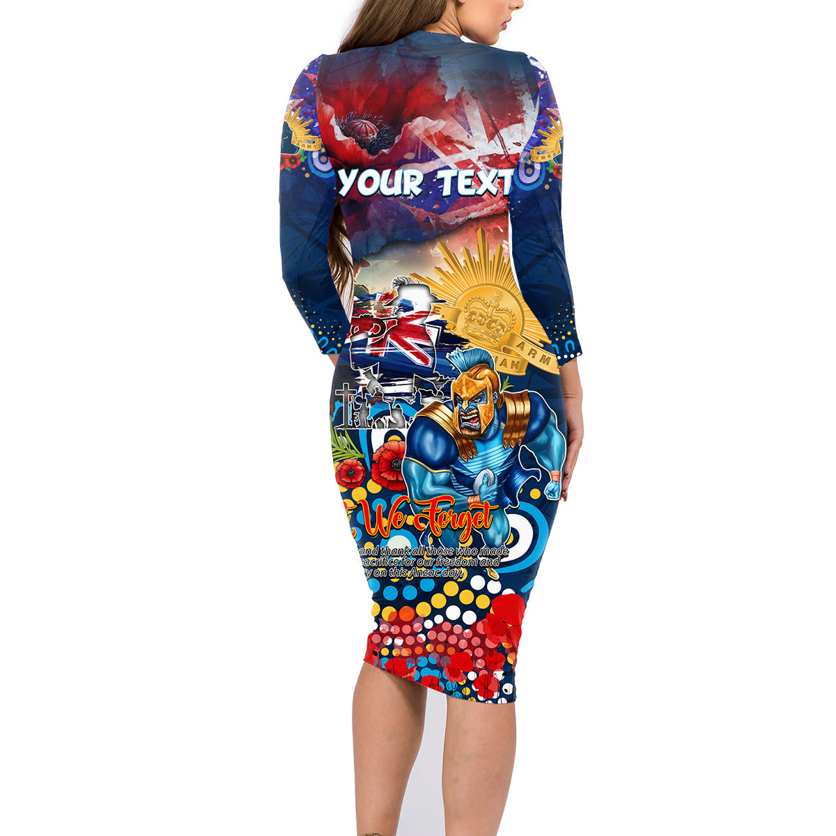 Personalised Australia Rugby Titans ANZAC Family Matching Long Sleeve Bodycon Dress and Hawaiian Shirt Gold Coast Scratch Style