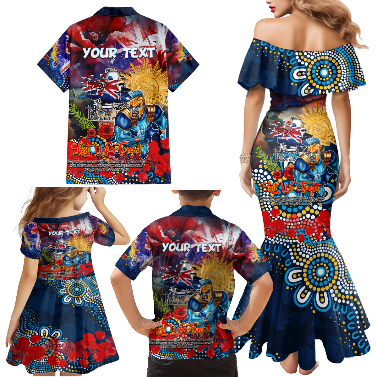 Personalised Australia Rugby Titans ANZAC Family Matching Mermaid Dress and Hawaiian Shirt Gold Coast Scratch Style