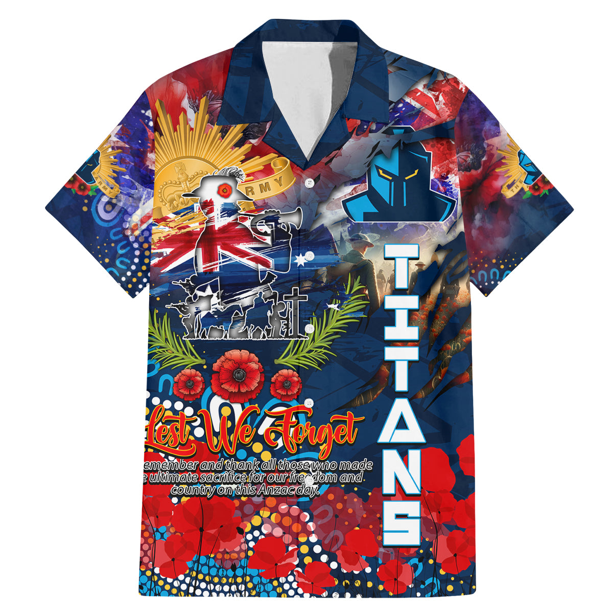 Personalised Australia Rugby Titans ANZAC Family Matching Mermaid Dress and Hawaiian Shirt Gold Coast Scratch Style