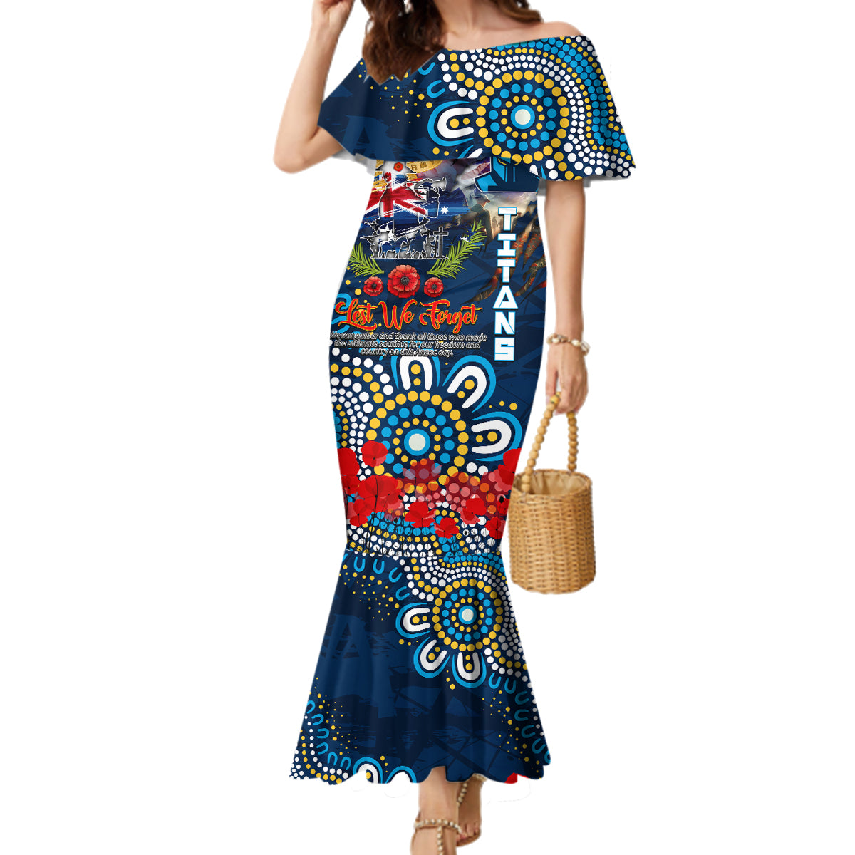 Personalised Australia Rugby Titans ANZAC Family Matching Mermaid Dress and Hawaiian Shirt Gold Coast Scratch Style