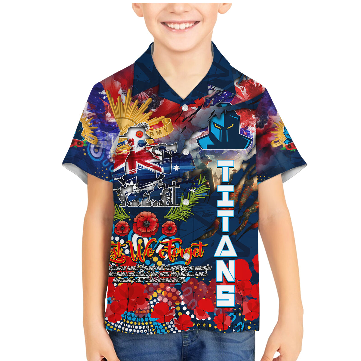 Personalised Australia Rugby Titans ANZAC Family Matching Mermaid Dress and Hawaiian Shirt Gold Coast Scratch Style