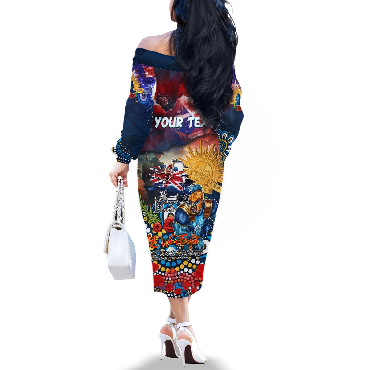 Personalised Australia Rugby Titans ANZAC Family Matching Off The Shoulder Long Sleeve Dress and Hawaiian Shirt Gold Coast Scratch Style