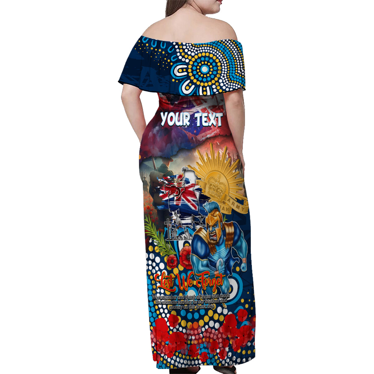 Personalised Australia Rugby Titans ANZAC Family Matching Off Shoulder Maxi Dress and Hawaiian Shirt Gold Coast Scratch Style
