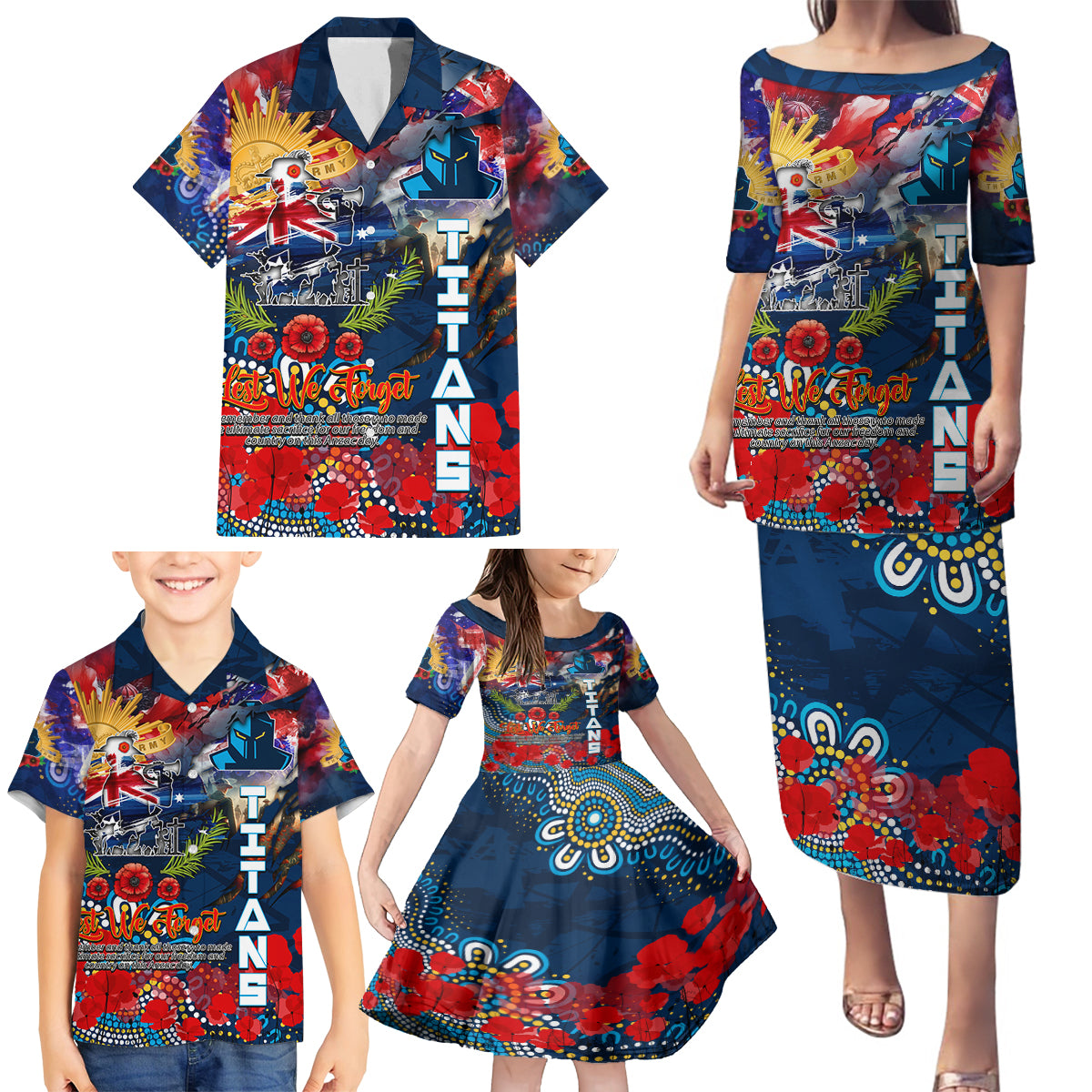 Personalised Australia Rugby Titans ANZAC Family Matching Puletasi and Hawaiian Shirt Gold Coast Scratch Style