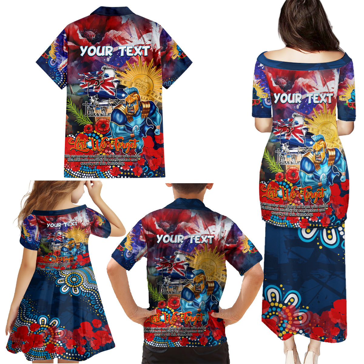 Personalised Australia Rugby Titans ANZAC Family Matching Puletasi and Hawaiian Shirt Gold Coast Scratch Style