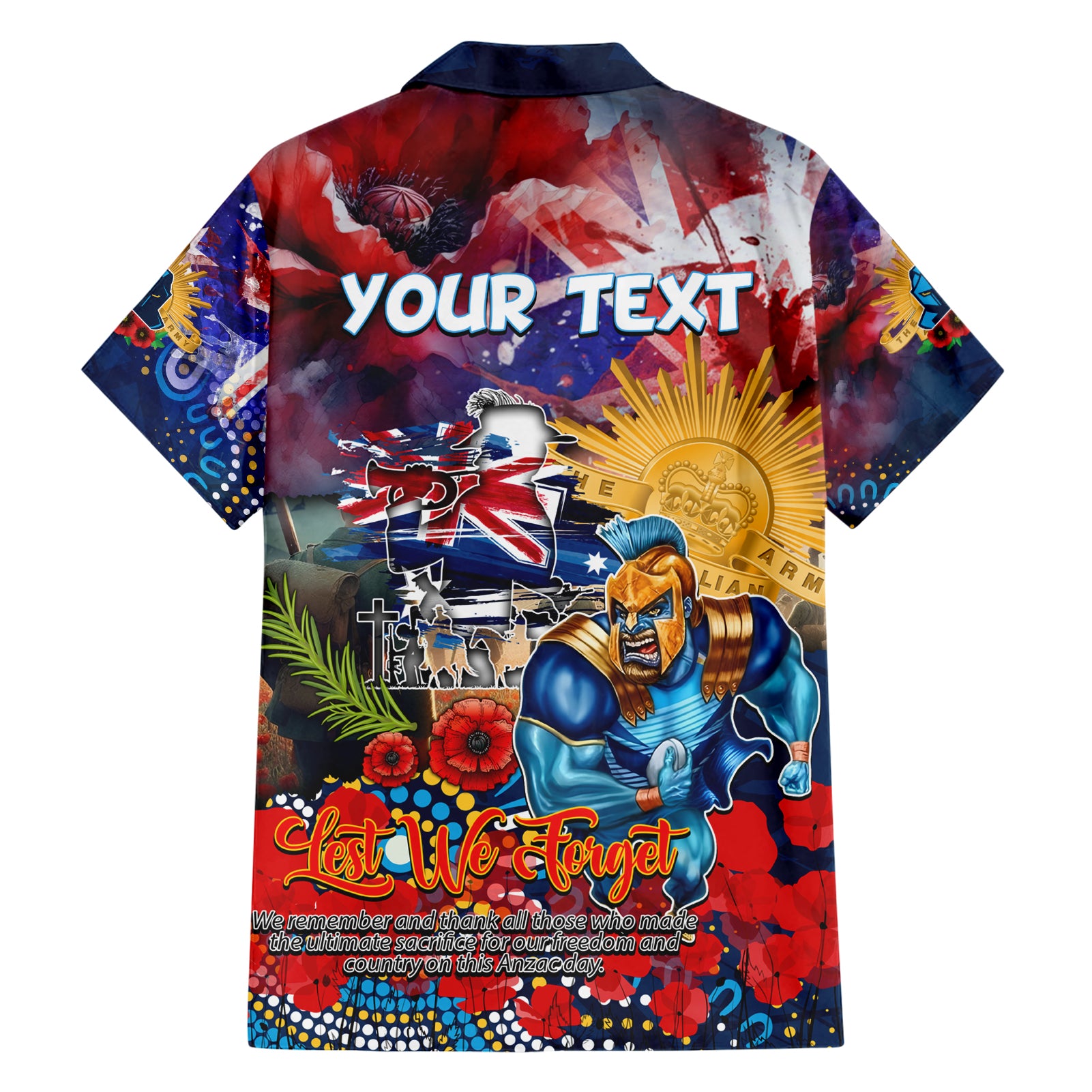 Personalised Australia Rugby Titans ANZAC Family Matching Short Sleeve Bodycon Dress and Hawaiian Shirt Gold Coast Scratch Style