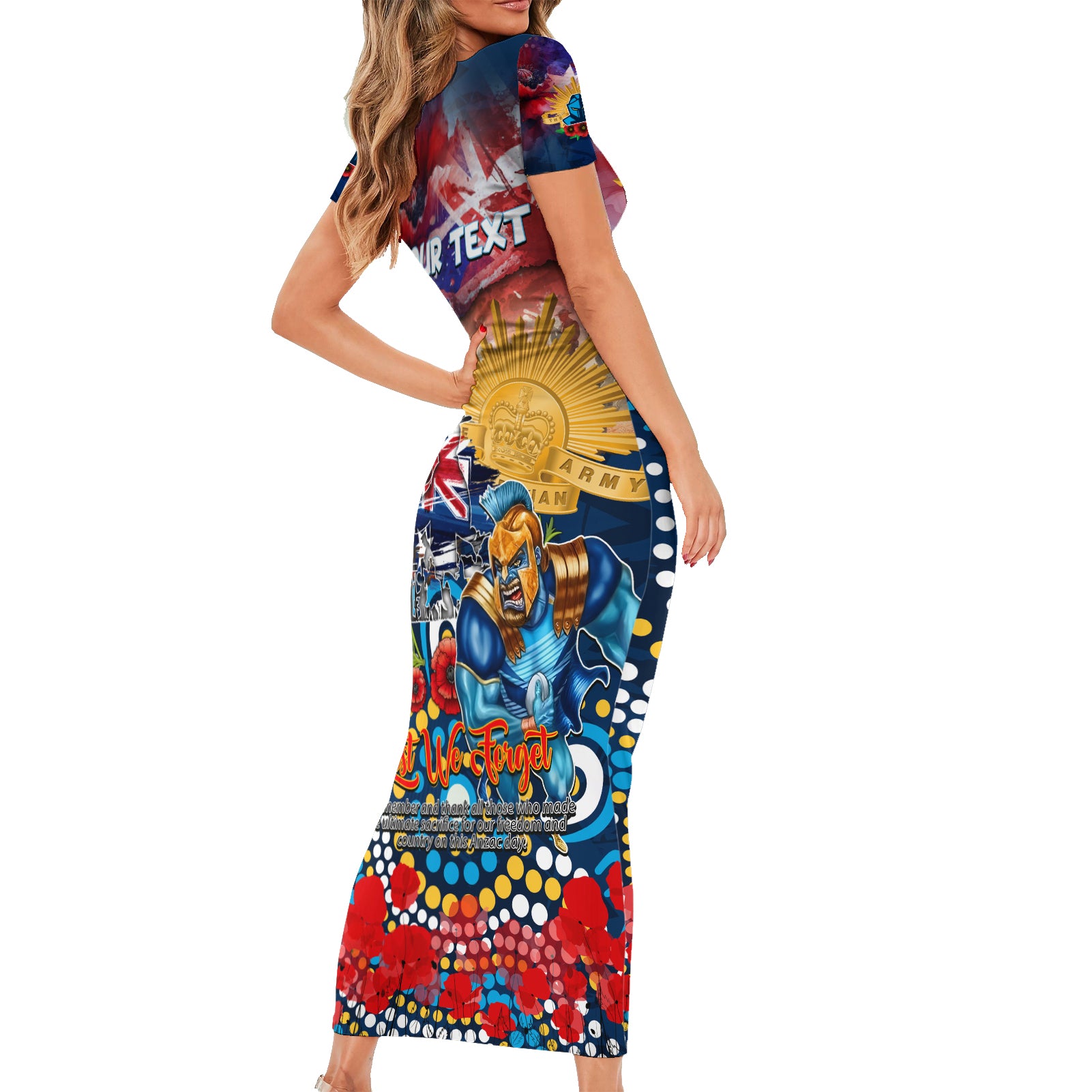 Personalised Australia Rugby Titans ANZAC Family Matching Short Sleeve Bodycon Dress and Hawaiian Shirt Gold Coast Scratch Style