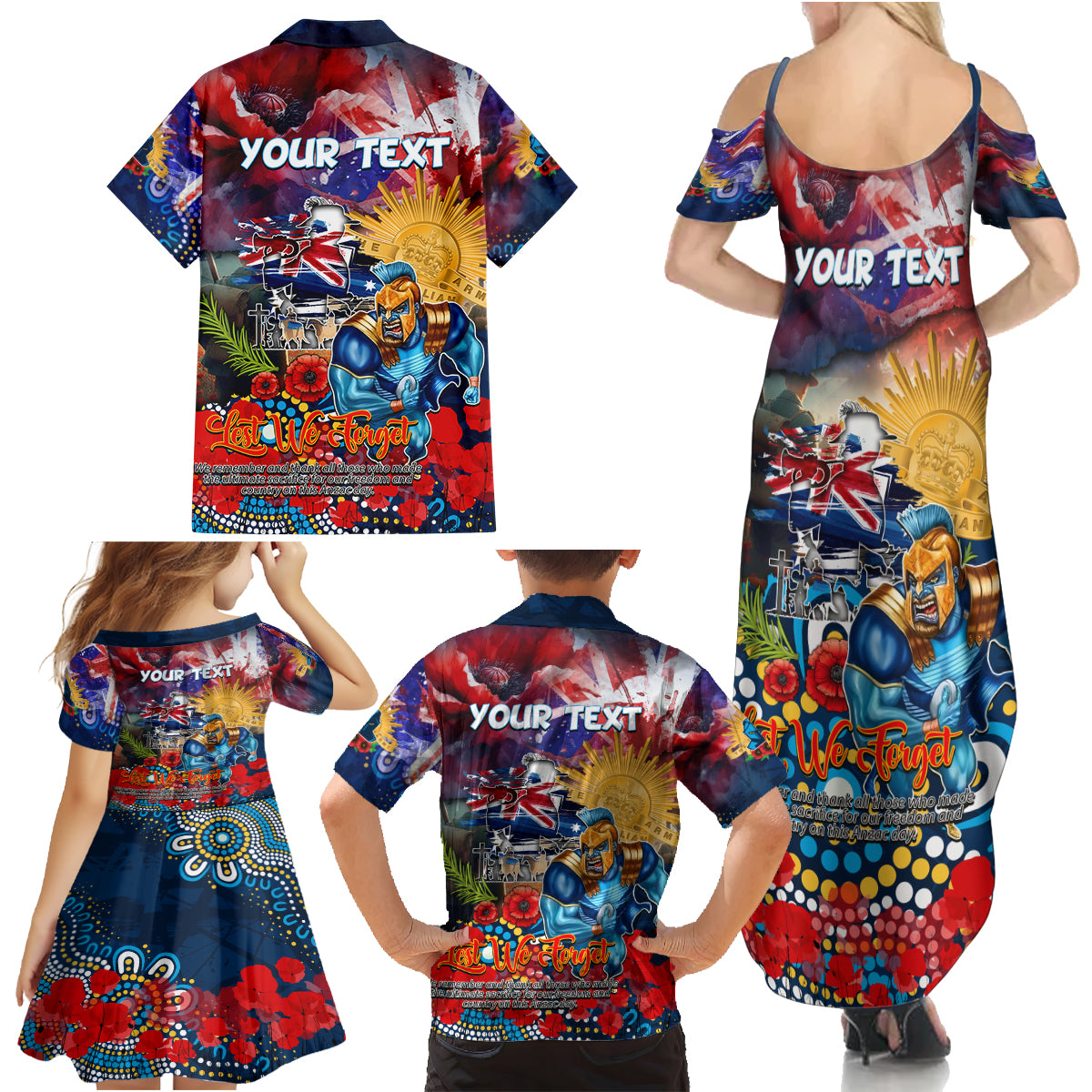 Personalised Australia Rugby Titans ANZAC Family Matching Summer Maxi Dress and Hawaiian Shirt Gold Coast Scratch Style