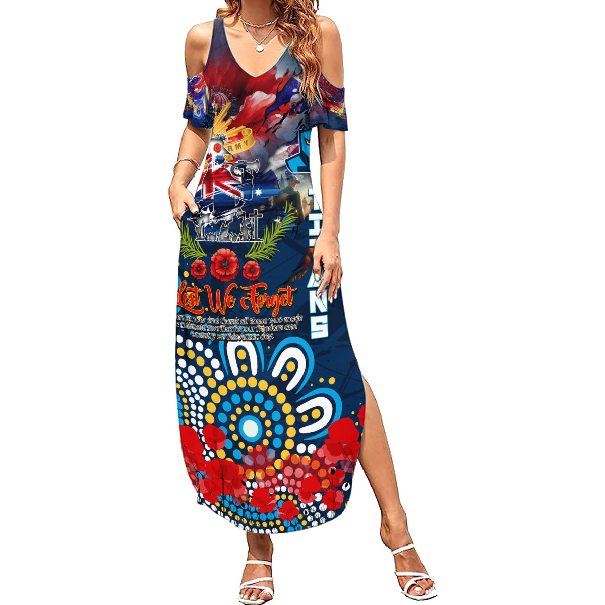 Personalised Australia Rugby Titans ANZAC Family Matching Summer Maxi Dress and Hawaiian Shirt Gold Coast Scratch Style
