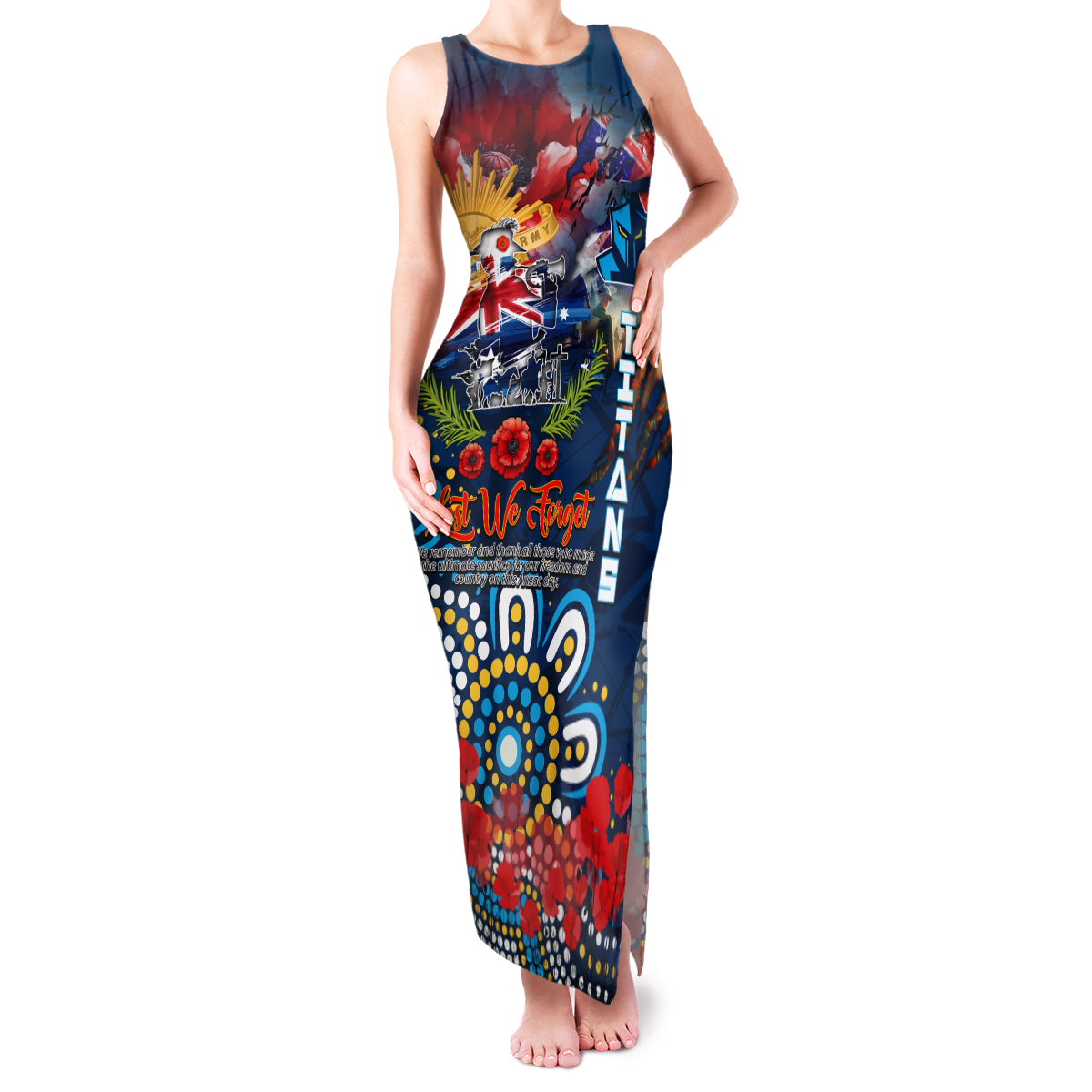 Personalised Australia Rugby Titans ANZAC Family Matching Tank Maxi Dress and Hawaiian Shirt Gold Coast Scratch Style