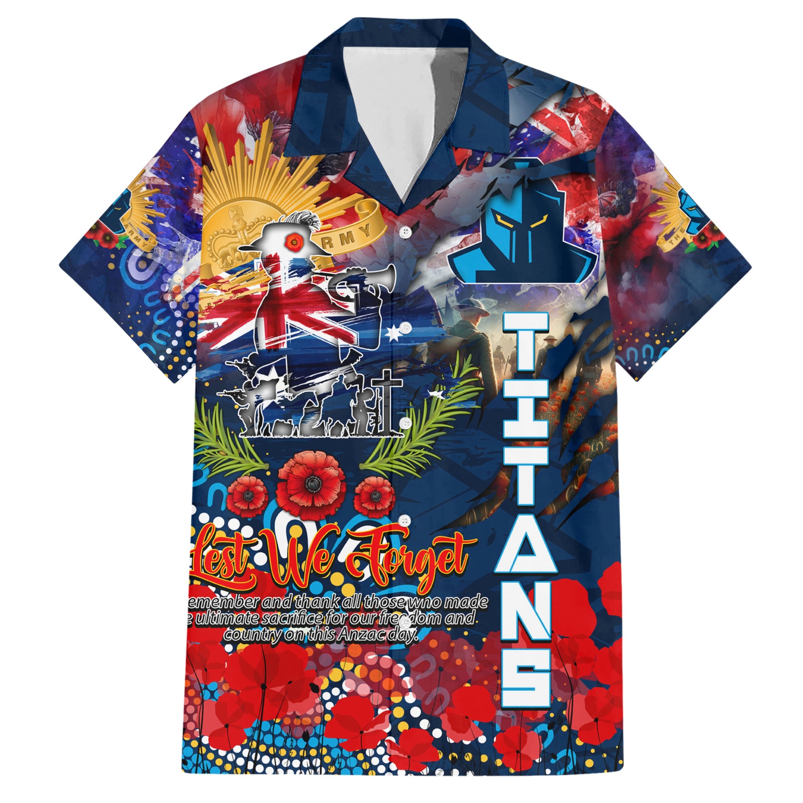 Personalised Australia Rugby Titans ANZAC Hawaiian Shirt Gold Coast Scratch Style - Vibe Hoodie Shop