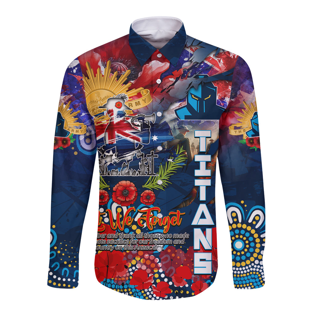 Personalised Australia Rugby Titans ANZAC Long Sleeve Button Shirt Gold Coast Scratch Style - Vibe Hoodie Shop