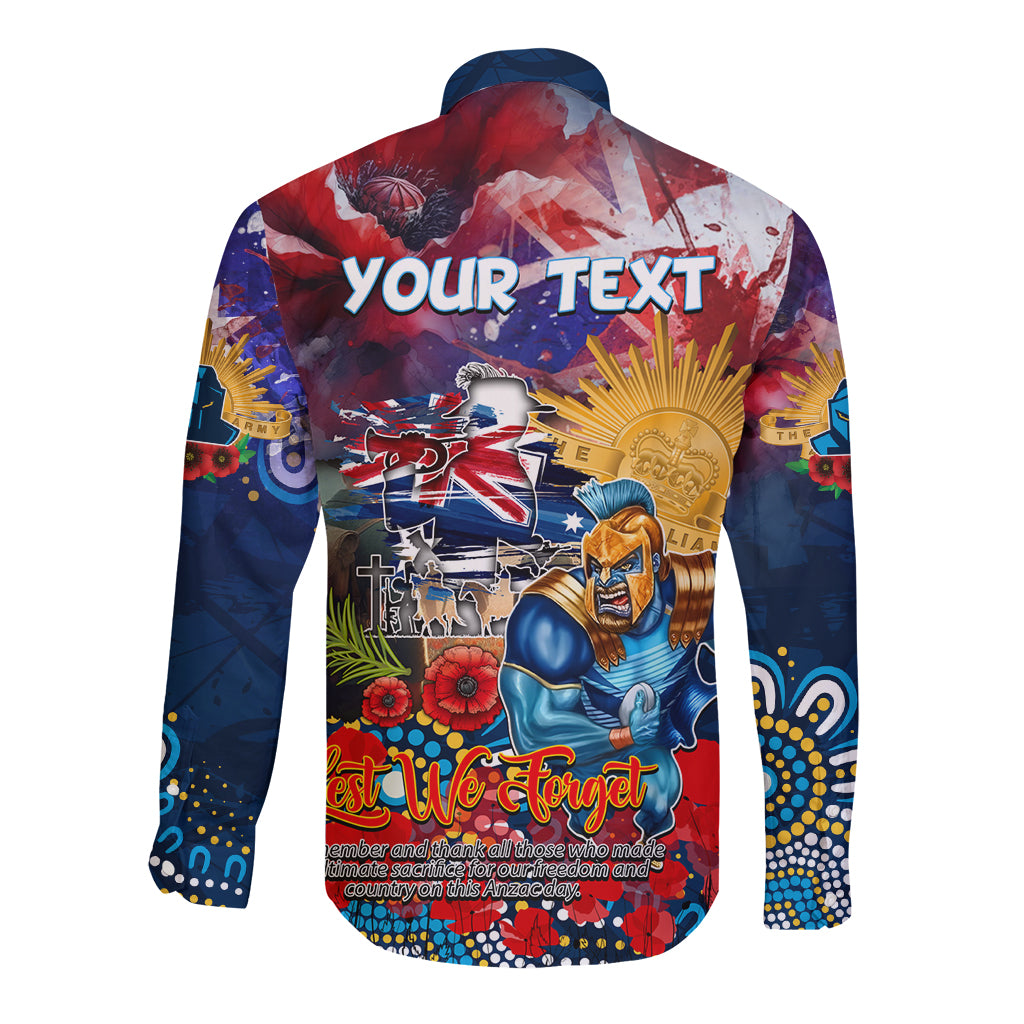 Personalised Australia Rugby Titans ANZAC Long Sleeve Button Shirt Gold Coast Scratch Style - Vibe Hoodie Shop