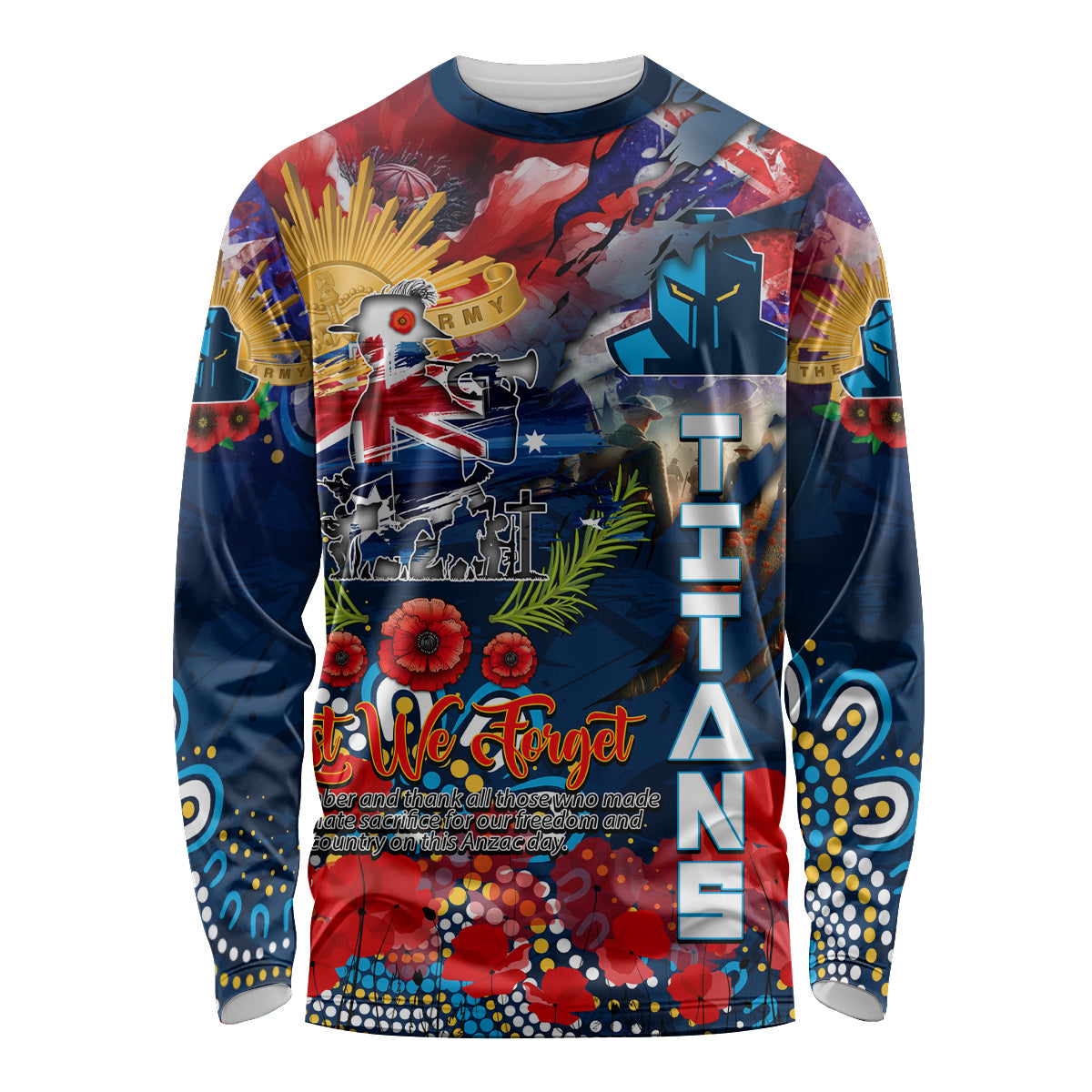 Personalised Australia Rugby Titans ANZAC Long Sleeve Shirt Gold Coast Scratch Style - Vibe Hoodie Shop