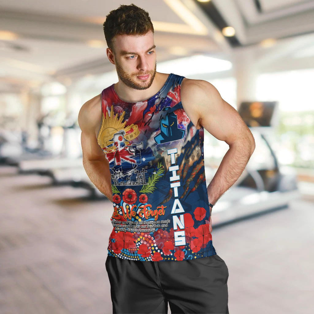 Personalised Australia Rugby Titans ANZAC Men Tank Top Gold Coast Scratch Style - Vibe Hoodie Shop