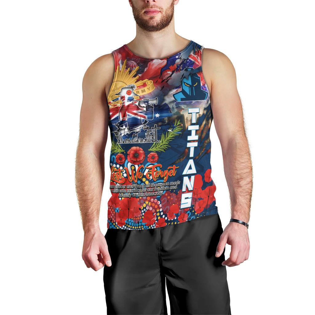 Personalised Australia Rugby Titans ANZAC Men Tank Top Gold Coast Scratch Style - Vibe Hoodie Shop