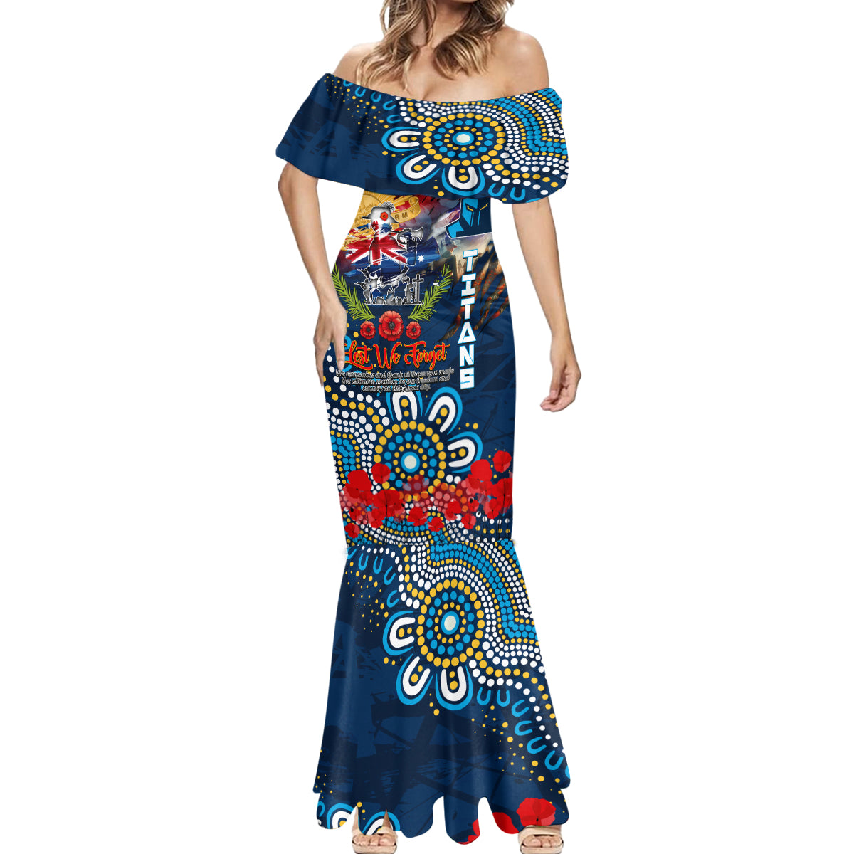Personalised Australia Rugby Titans ANZAC Mermaid Dress Gold Coast Scratch Style