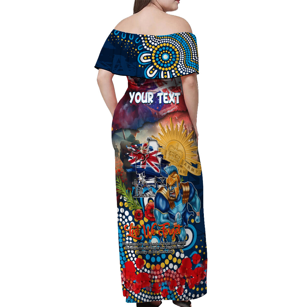 Personalised Australia Rugby Titans ANZAC Off Shoulder Maxi Dress Gold Coast Scratch Style