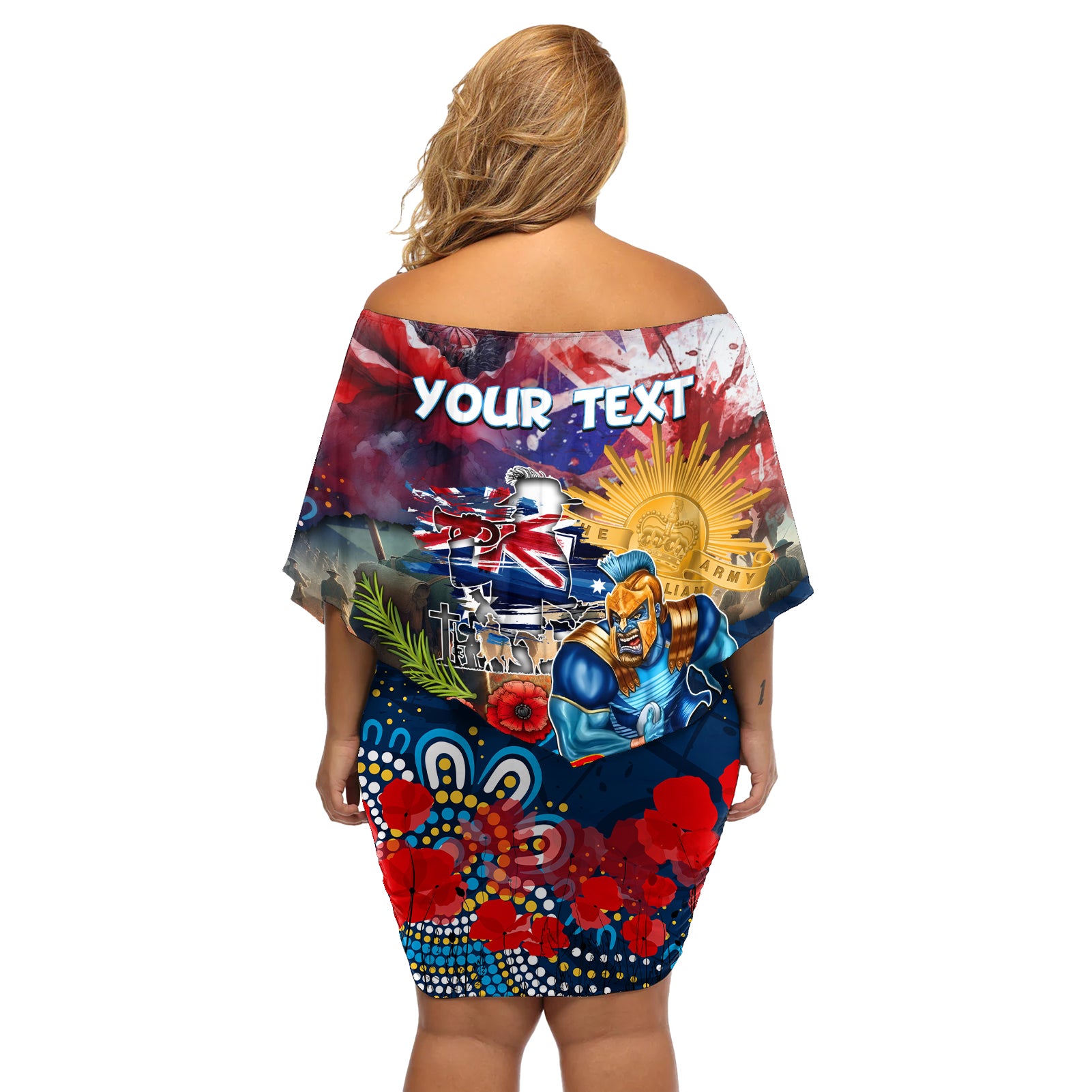 Personalised Australia Rugby Titans ANZAC Off Shoulder Short Dress Gold Coast Scratch Style