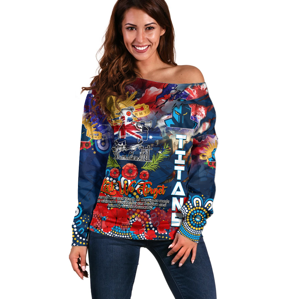 Personalised Australia Rugby Titans ANZAC Off Shoulder Sweater Gold Coast Scratch Style - Vibe Hoodie Shop