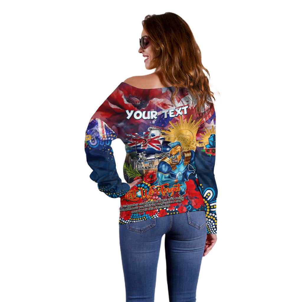 Personalised Australia Rugby Titans ANZAC Off Shoulder Sweater Gold Coast Scratch Style - Vibe Hoodie Shop