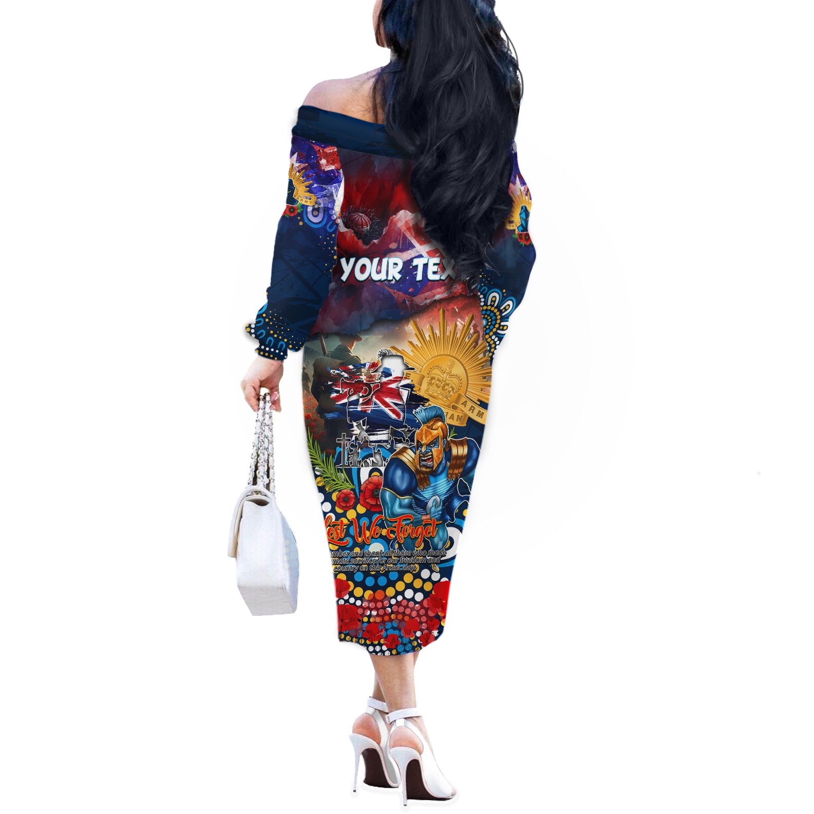 Personalised Australia Rugby Titans ANZAC Off The Shoulder Long Sleeve Dress Gold Coast Scratch Style