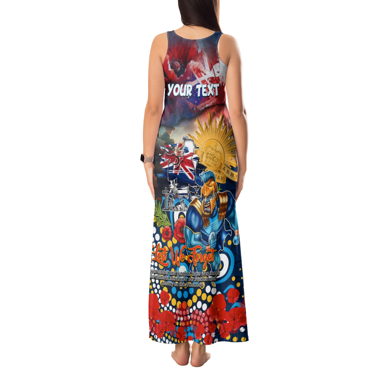 Personalised Australia Rugby Titans ANZAC Tank Maxi Dress Gold Coast Scratch Style