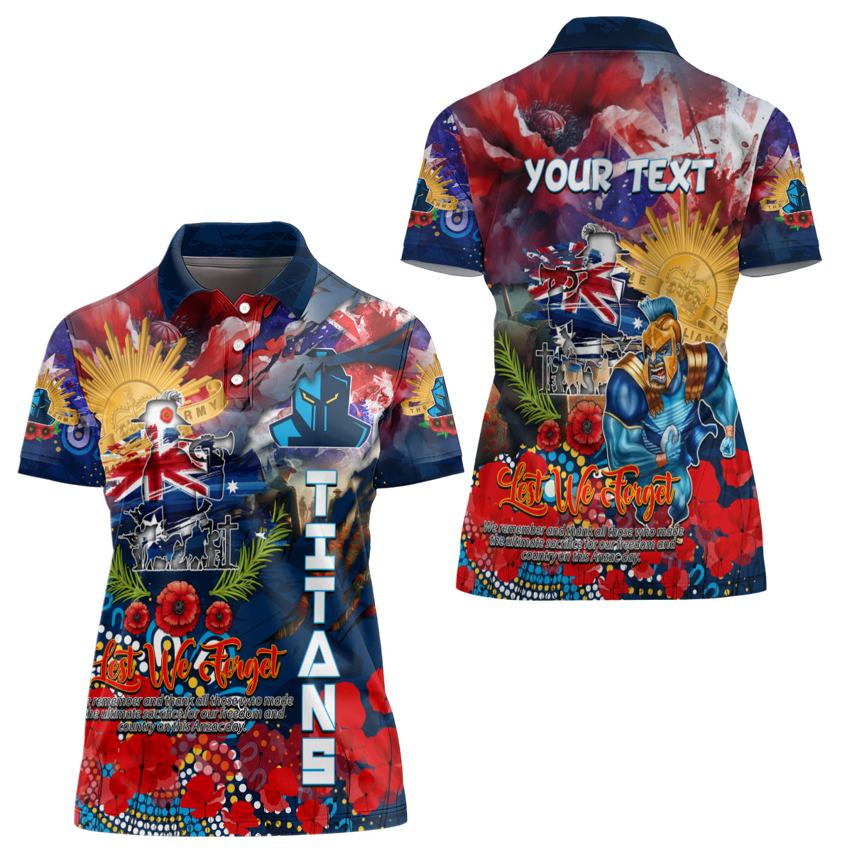 Personalised Australia Rugby Titans ANZAC Women Polo Shirt Gold Coast Scratch Style - Vibe Hoodie Shop
