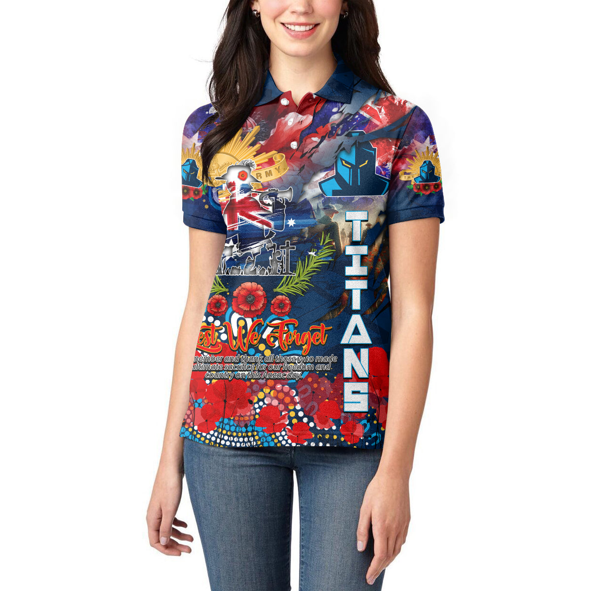 Personalised Australia Rugby Titans ANZAC Women Polo Shirt Gold Coast Scratch Style - Vibe Hoodie Shop