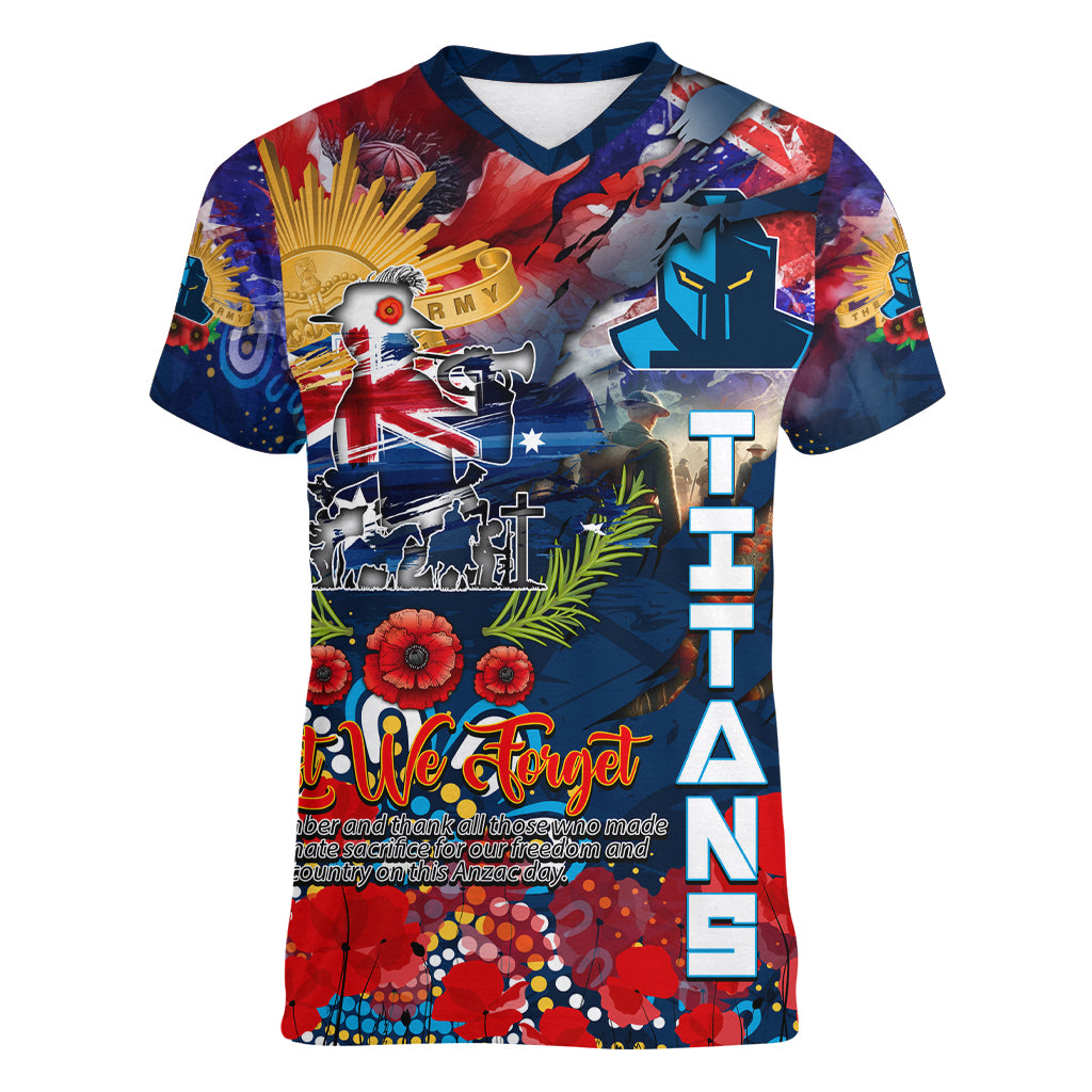 Personalised Australia Rugby Titans ANZAC Women V Neck T Shirt Gold Coast Scratch Style - Vibe Hoodie Shop