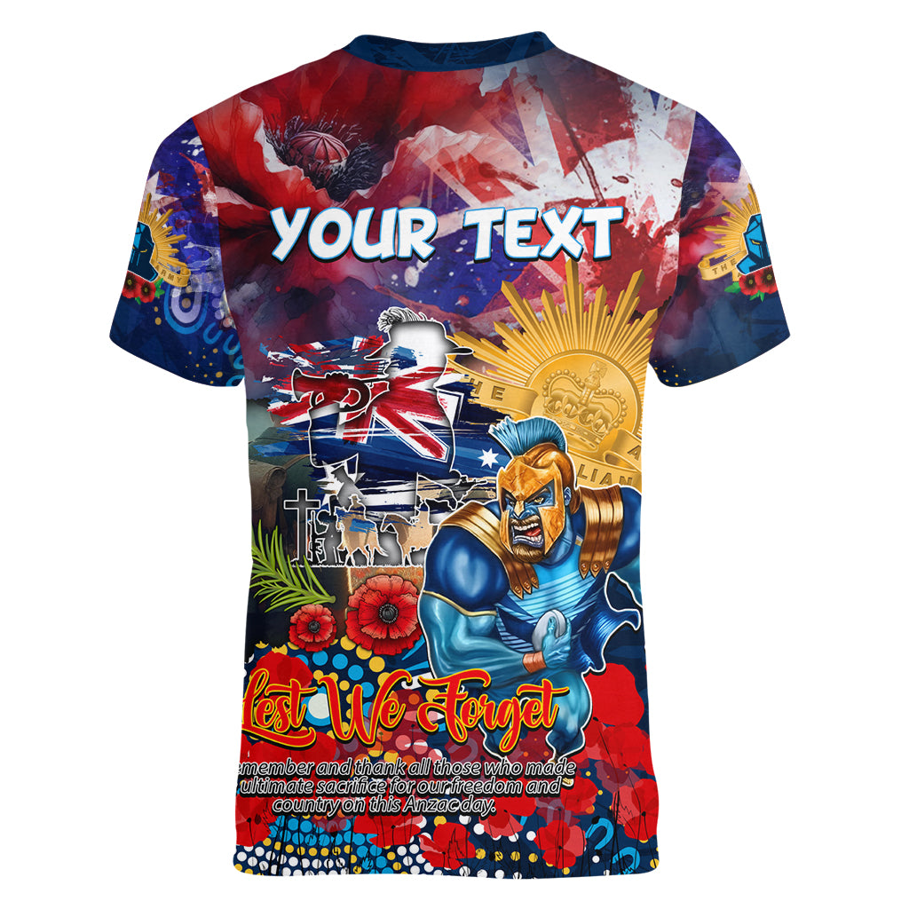 Personalised Australia Rugby Titans ANZAC Women V Neck T Shirt Gold Coast Scratch Style - Vibe Hoodie Shop