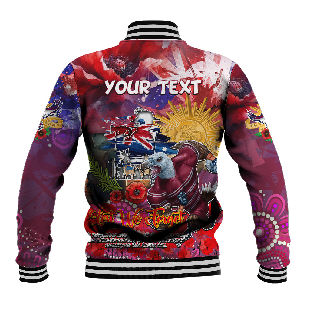 Personalised Australia Rugby Sea Eagles ANZAC Baseball Jacket Manly-Warringah Scratch Style - Vibe Hoodie Shop