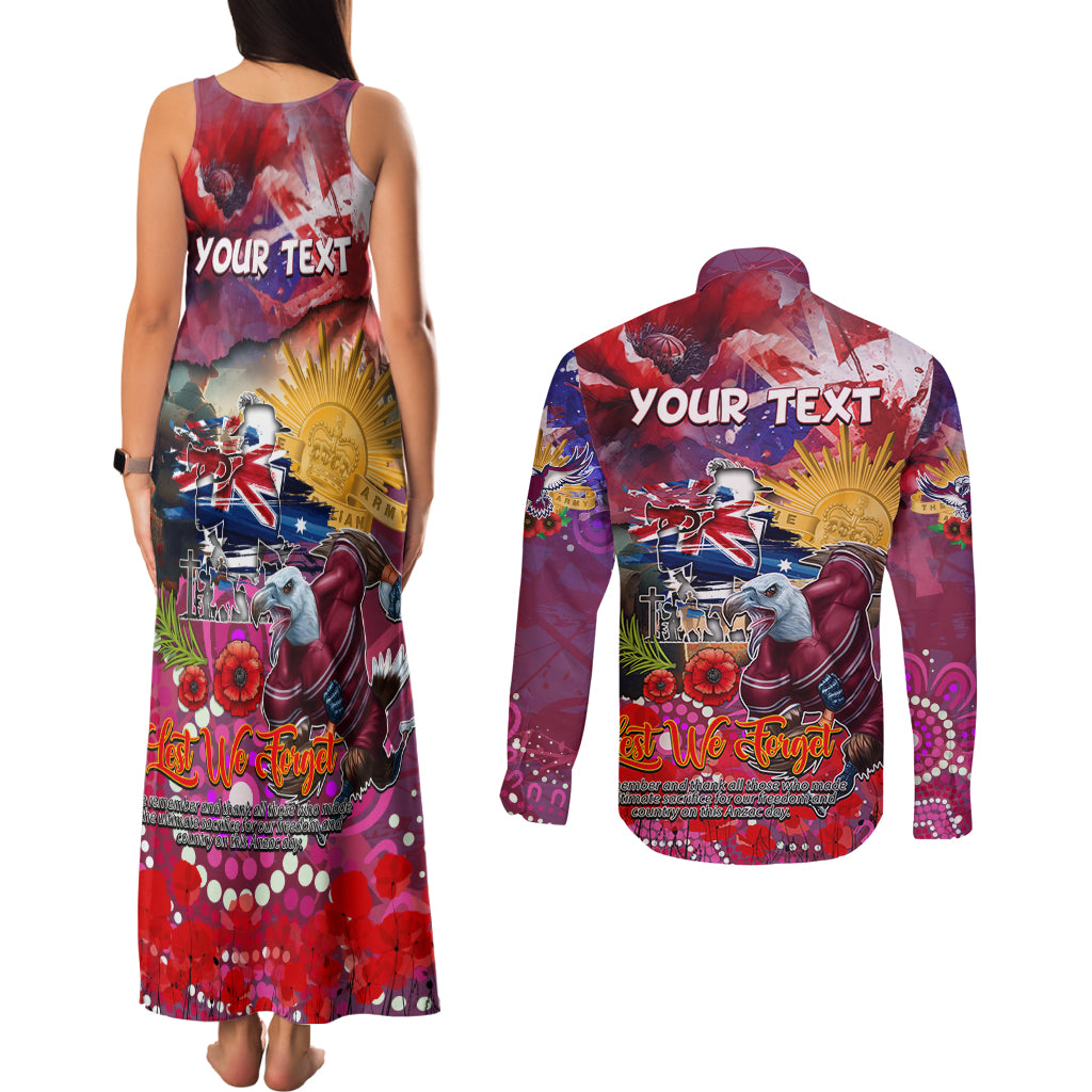 Personalised Australia Rugby Sea Eagles ANZAC Couples Matching Tank Maxi Dress and Long Sleeve Button Shirt Manly-Warringah Scratch Style