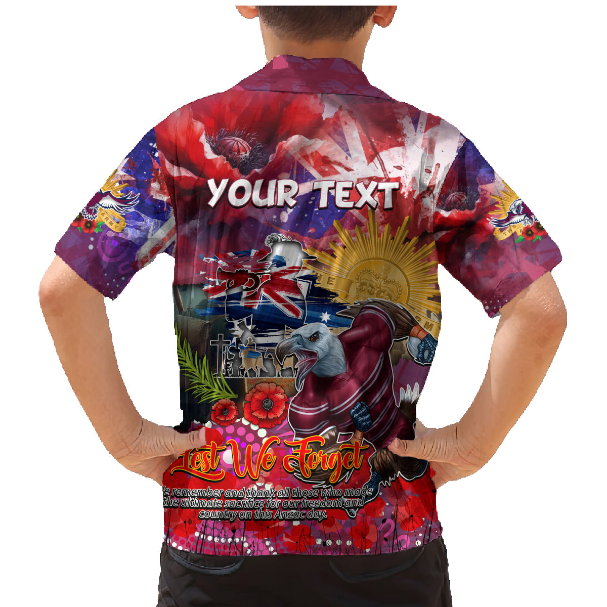 Personalised Australia Rugby Sea Eagles ANZAC Family Matching Mermaid Dress and Hawaiian Shirt Manly-Warringah Scratch Style