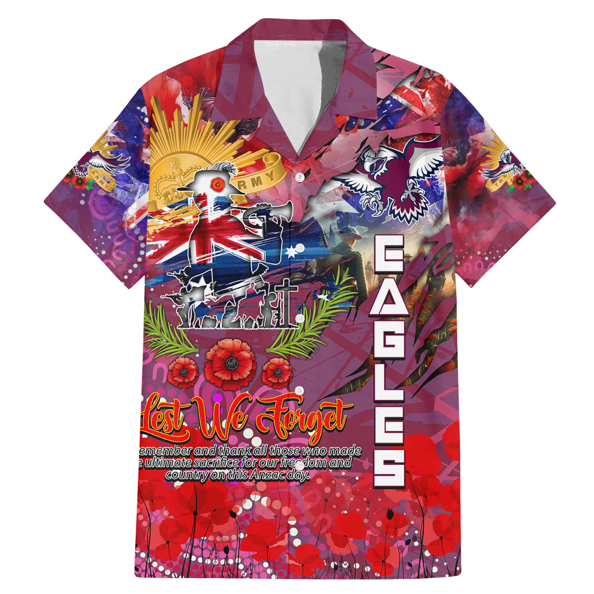 Personalised Australia Rugby Sea Eagles ANZAC Family Matching Mermaid Dress and Hawaiian Shirt Manly-Warringah Scratch Style