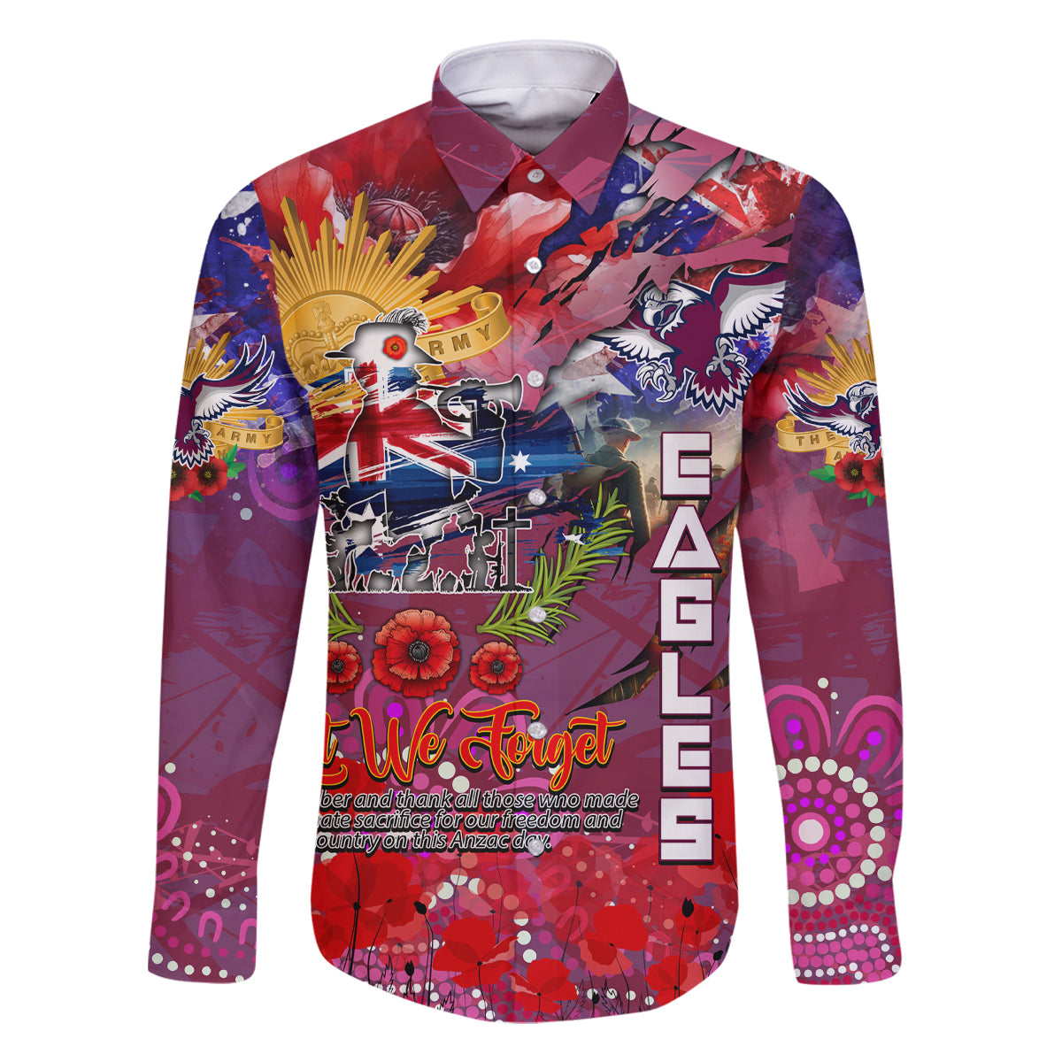 Personalised Australia Rugby Sea Eagles ANZAC Family Matching Mermaid Dress and Hawaiian Shirt Manly-Warringah Scratch Style