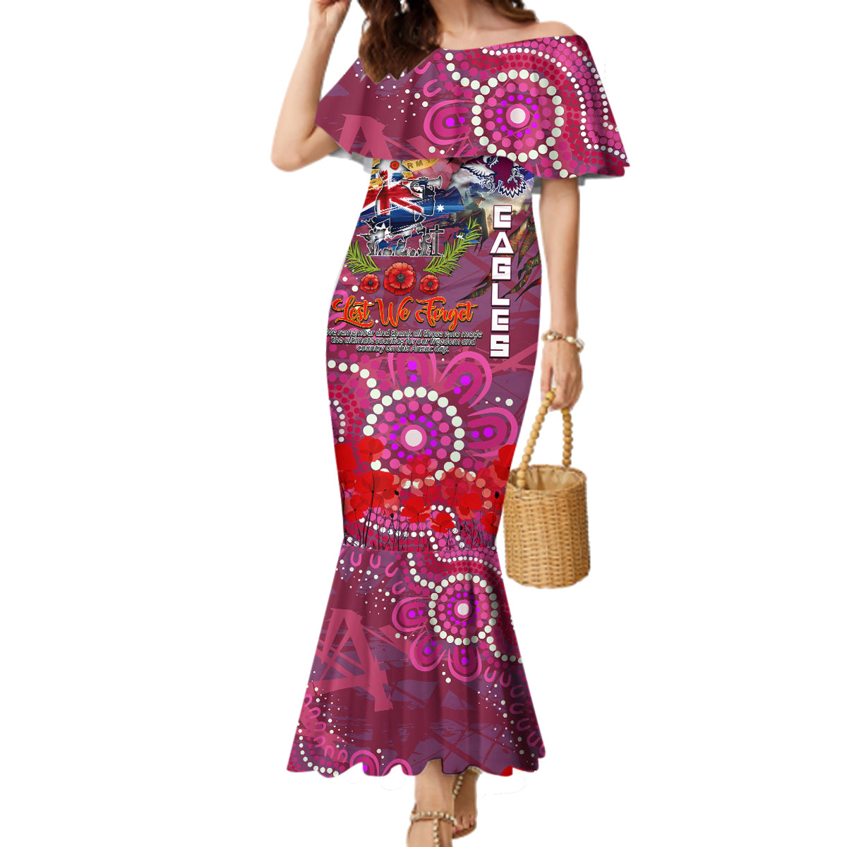Personalised Australia Rugby Sea Eagles ANZAC Family Matching Mermaid Dress and Hawaiian Shirt Manly-Warringah Scratch Style