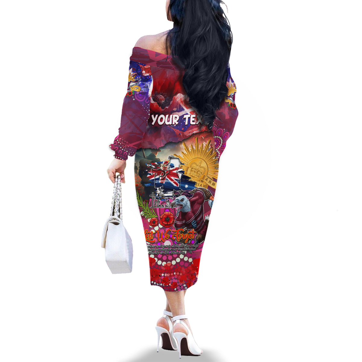 Personalised Australia Rugby Sea Eagles ANZAC Family Matching Off The Shoulder Long Sleeve Dress and Hawaiian Shirt Manly-Warringah Scratch Style