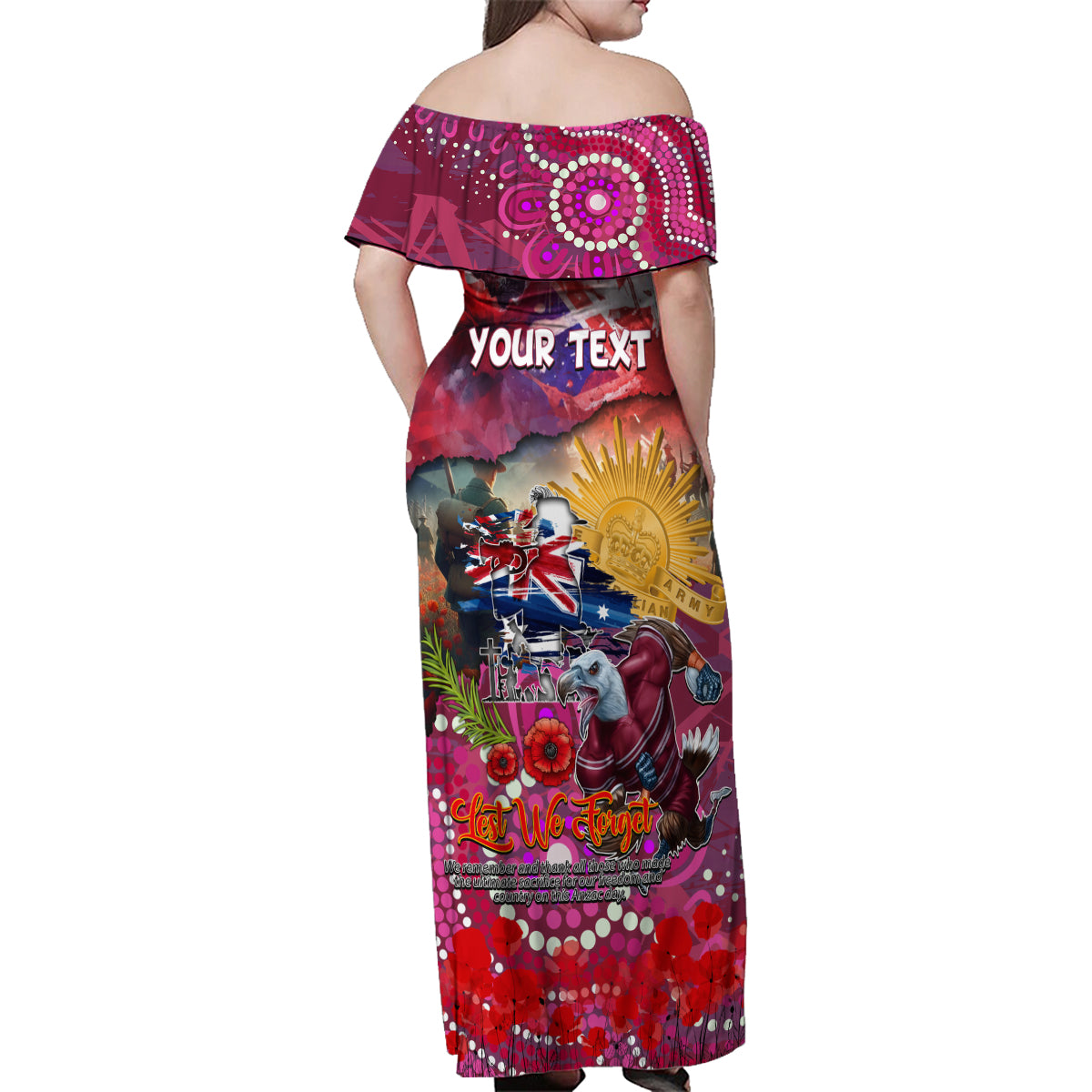 Personalised Australia Rugby Sea Eagles ANZAC Family Matching Off Shoulder Maxi Dress and Hawaiian Shirt Manly-Warringah Scratch Style