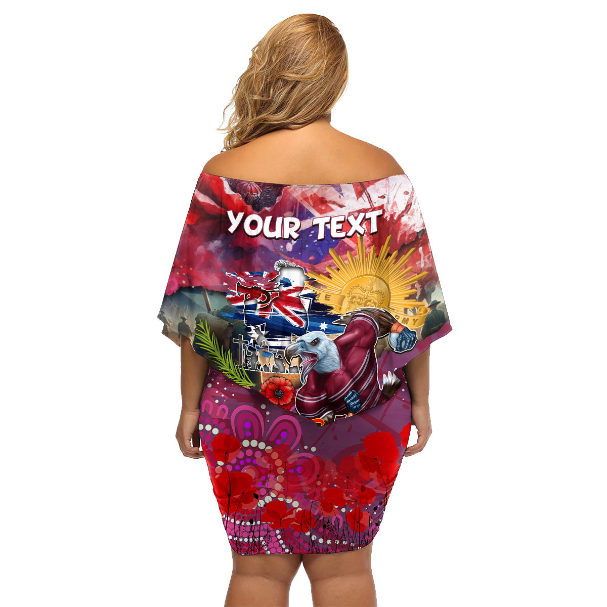 Personalised Australia Rugby Sea Eagles ANZAC Family Matching Off Shoulder Short Dress and Hawaiian Shirt Manly-Warringah Scratch Style