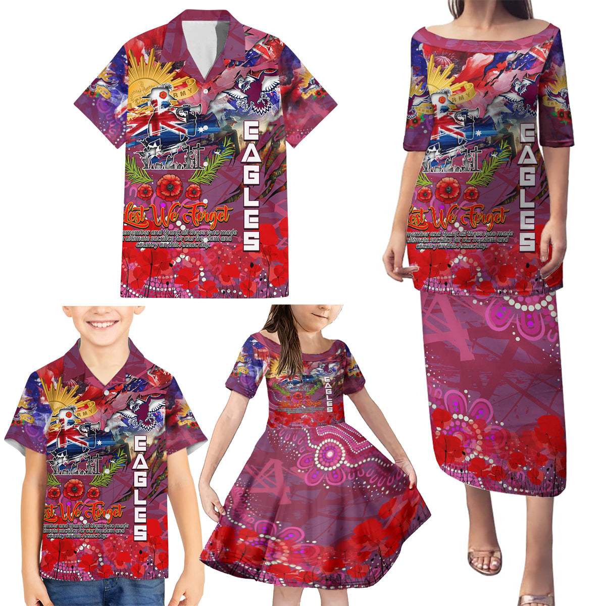 Personalised Australia Rugby Sea Eagles ANZAC Family Matching Puletasi and Hawaiian Shirt Manly-Warringah Scratch Style