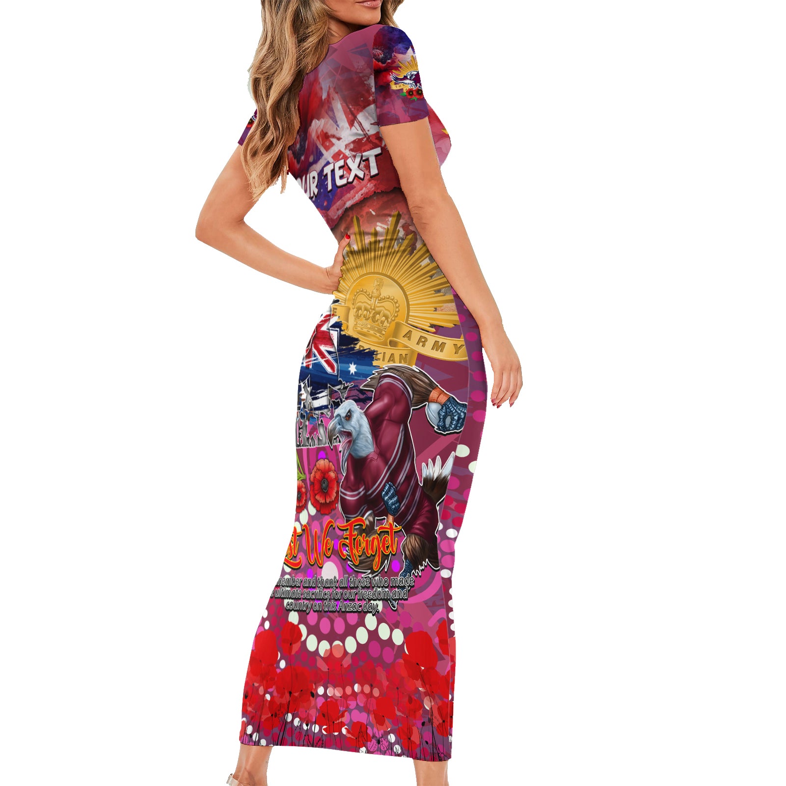 Personalised Australia Rugby Sea Eagles ANZAC Family Matching Short Sleeve Bodycon Dress and Hawaiian Shirt Manly-Warringah Scratch Style