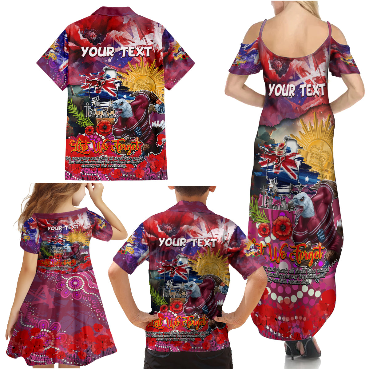 Personalised Australia Rugby Sea Eagles ANZAC Family Matching Summer Maxi Dress and Hawaiian Shirt Manly-Warringah Scratch Style