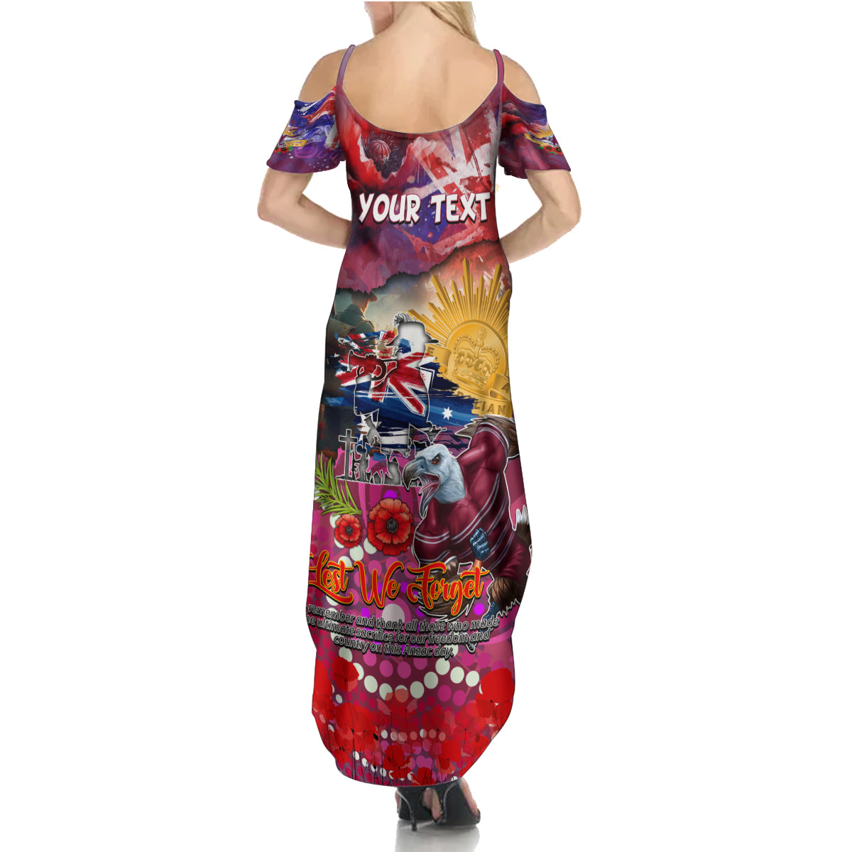 Personalised Australia Rugby Sea Eagles ANZAC Family Matching Summer Maxi Dress and Hawaiian Shirt Manly-Warringah Scratch Style