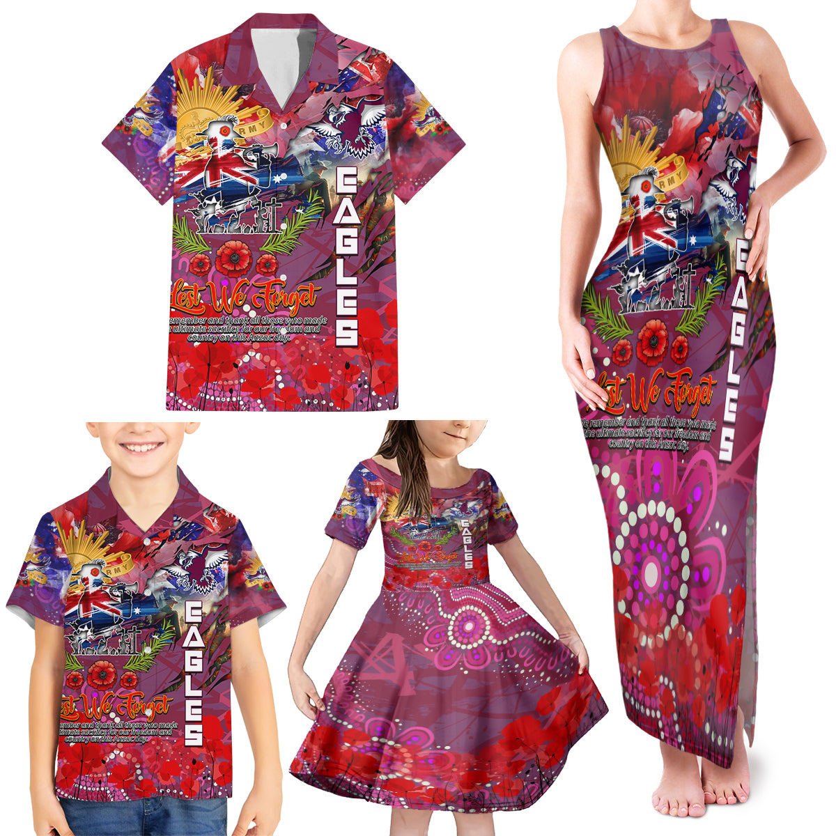 Personalised Australia Rugby Sea Eagles ANZAC Family Matching Tank Maxi Dress and Hawaiian Shirt Manly-Warringah Scratch Style