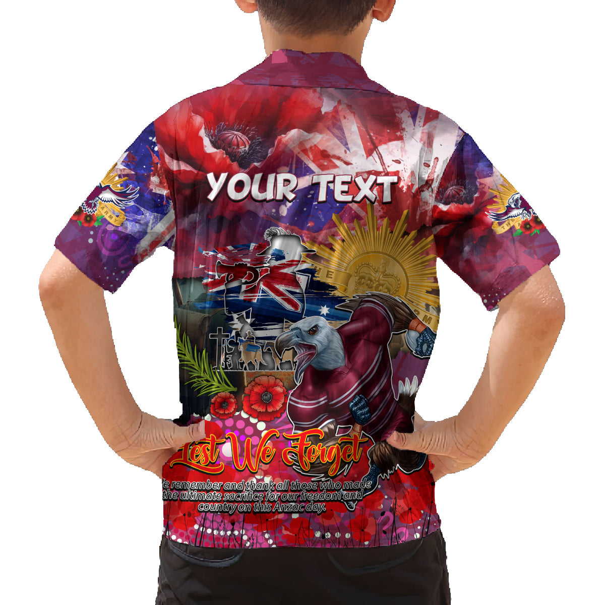 Personalised Australia Rugby Sea Eagles ANZAC Family Matching Tank Maxi Dress and Hawaiian Shirt Manly-Warringah Scratch Style