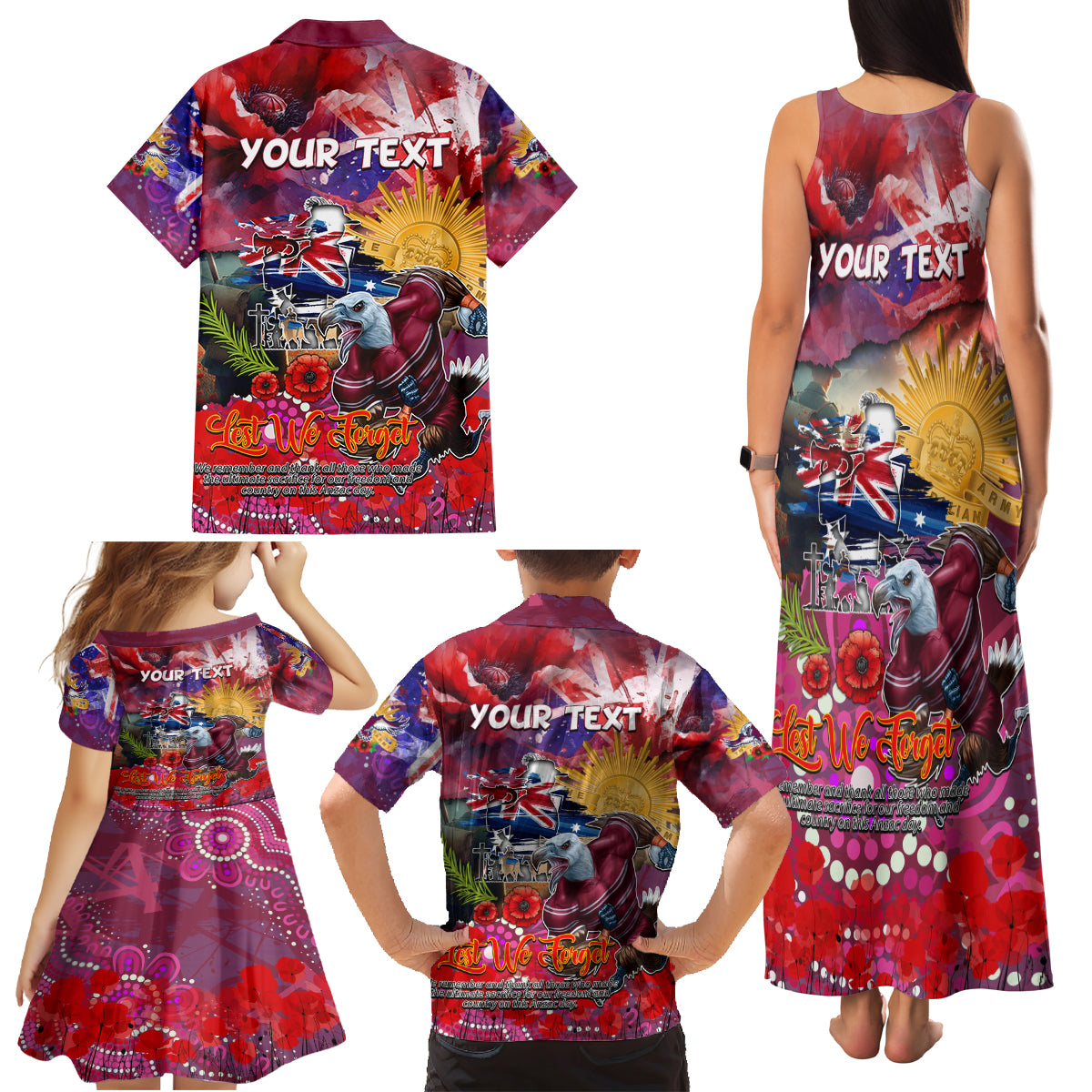 Personalised Australia Rugby Sea Eagles ANZAC Family Matching Tank Maxi Dress and Hawaiian Shirt Manly-Warringah Scratch Style