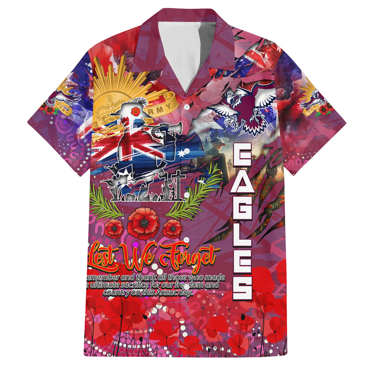 Personalised Australia Rugby Sea Eagles ANZAC Family Matching Tank Maxi Dress and Hawaiian Shirt Manly-Warringah Scratch Style