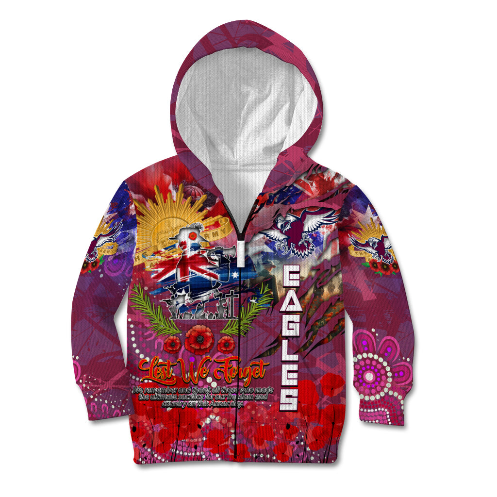 Personalised Australia Rugby Sea Eagles ANZAC Kid Hoodie Manly-Warringah Scratch Style - Vibe Hoodie Shop